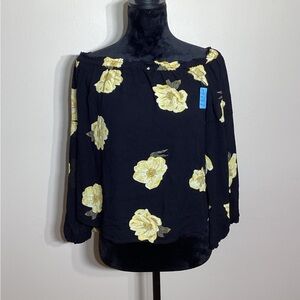 Maurices Black and Yellow Floral Off the Shoulder Blouse Size Medium